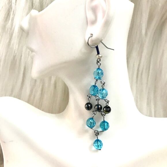 Blue Beaded Earrings  - Picture 1 of 2